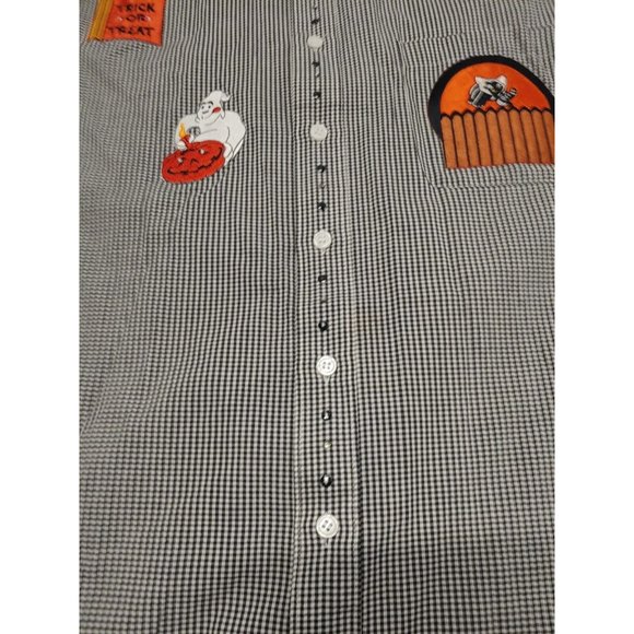 Mili Designs Button up Shirt Womens Medium Halloween Ghost‎ Black white Checked - Picture 9 of 15